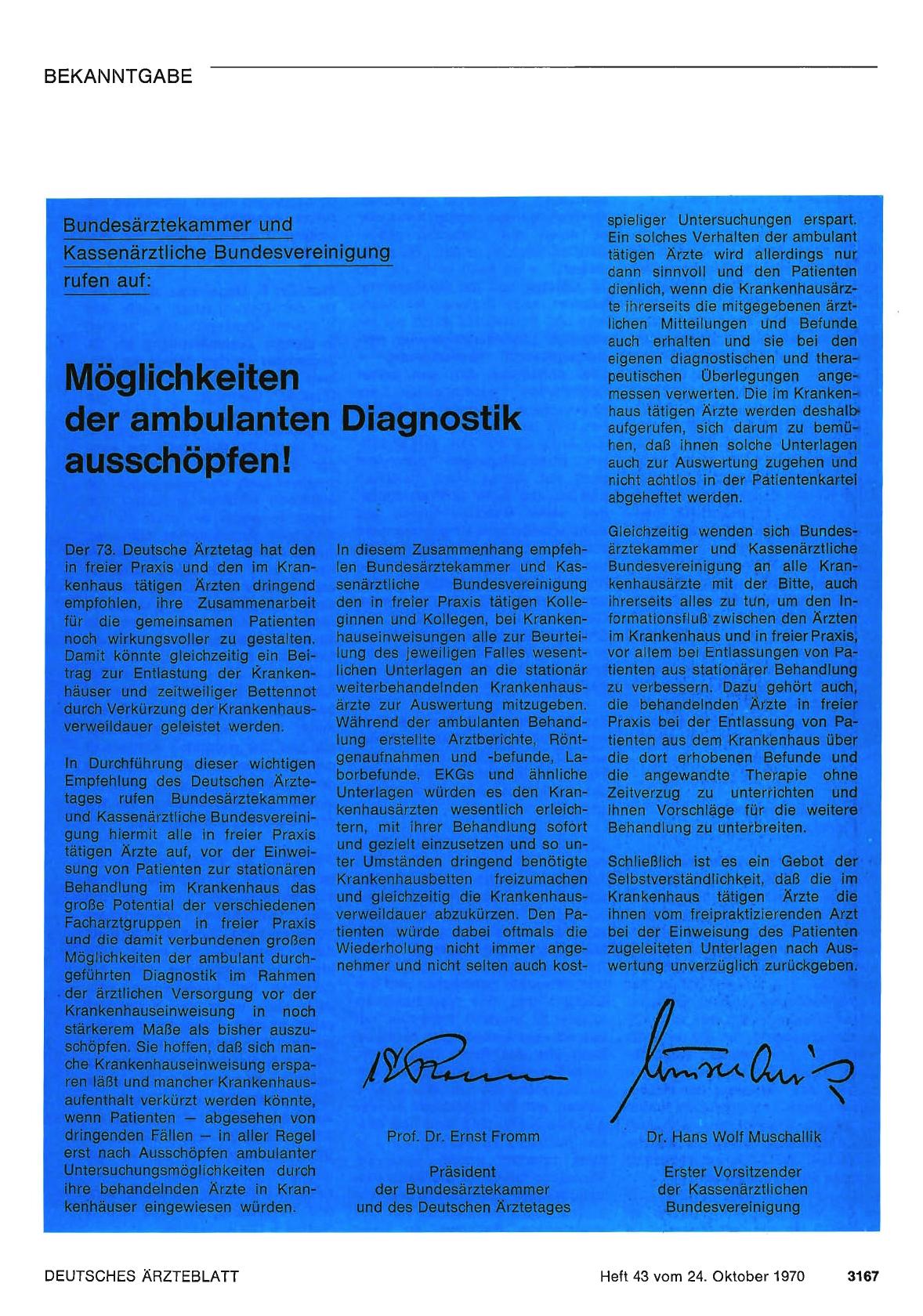 Vorschauseite 1: Bundesärztekammer und Kassenärztliche Bundesvereinigung rufen auf: Möglichkeiten der ambulanten Diagnostik ausschöpfen!