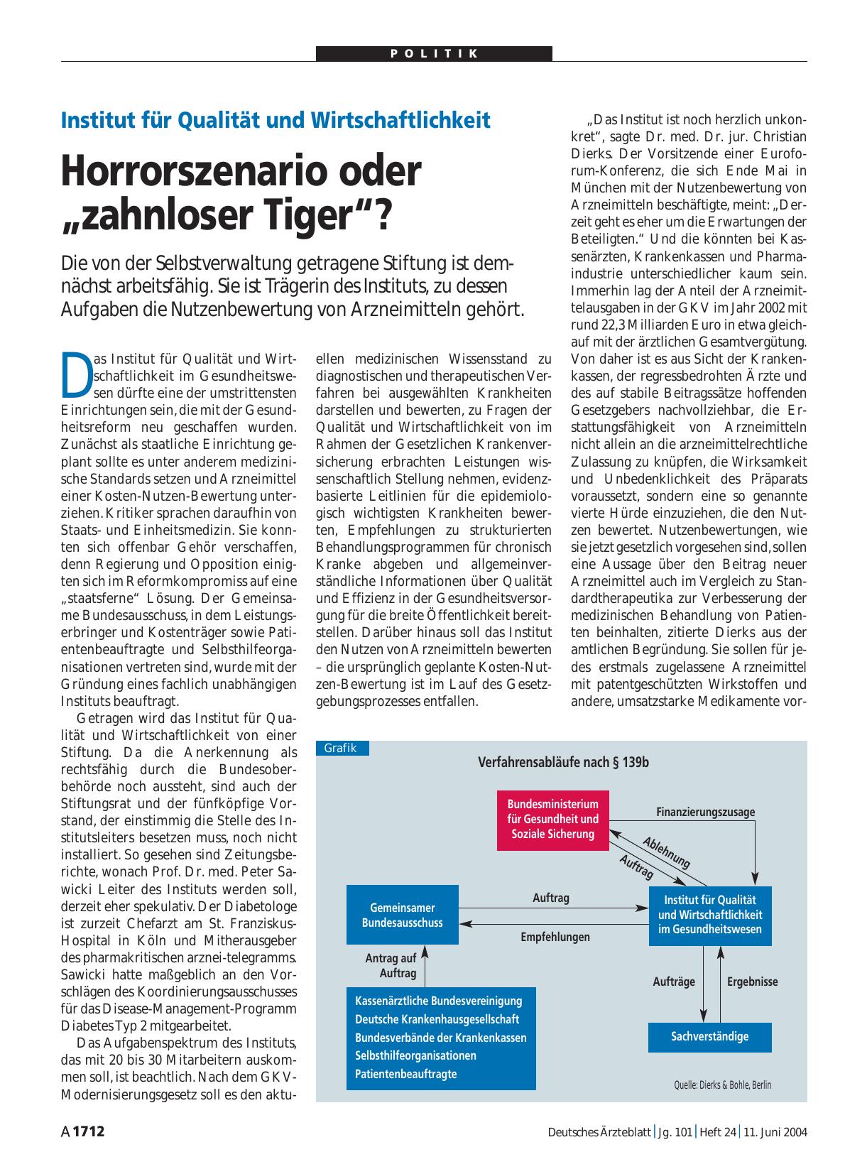 Vorschauseite 1: Institut für Qualität und Wirtschaftlichkeit: Horrorszenario oder „zahnloser Tiger“?