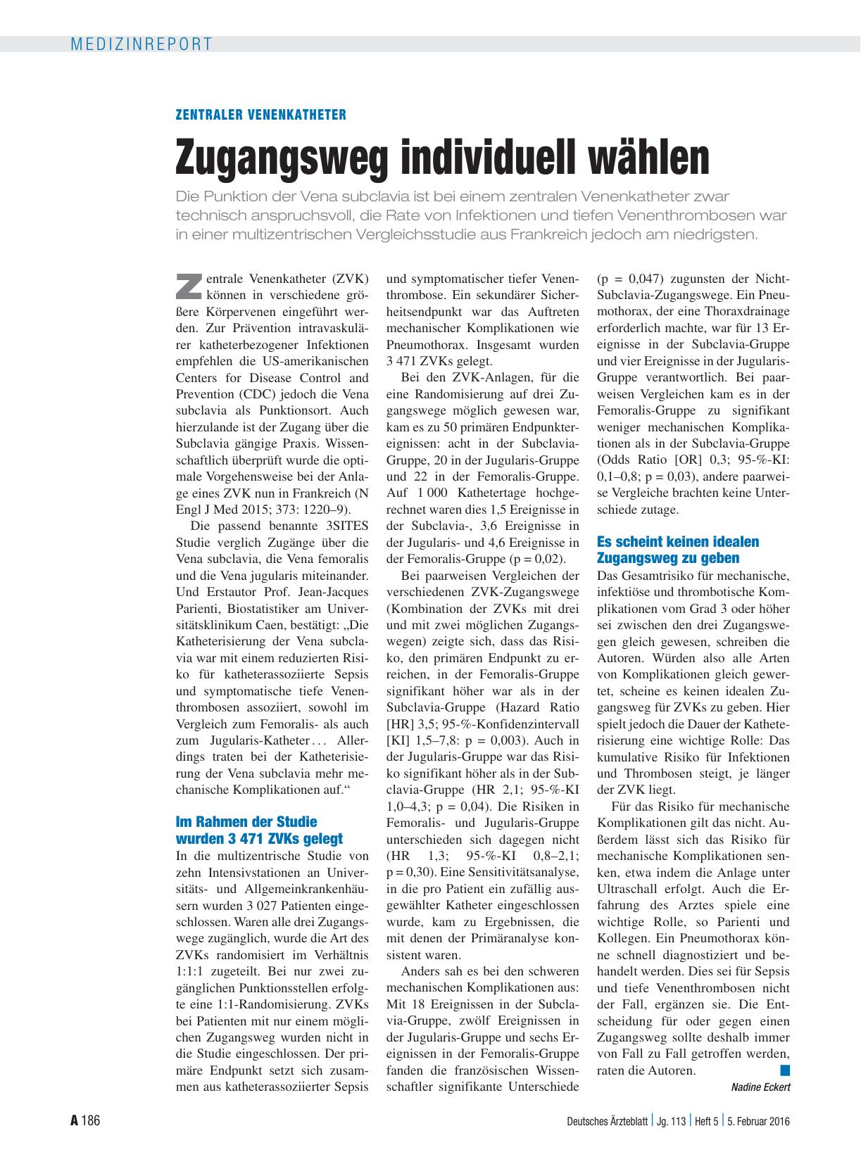Vorschauseite 1: Zentraler Venenkatheter: Zugangsweg individuell wählen