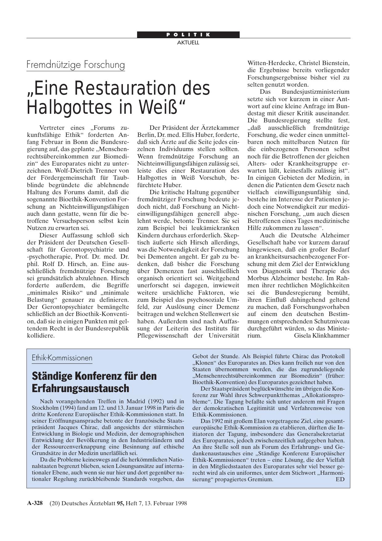 Vorschauseite 1: Ethik-Kommissionen: Ständige Konferenz für den Erfahrungsaustausch