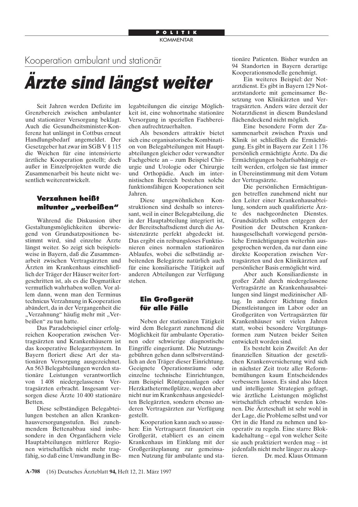 Vorschauseite 1: Kooperation ambulant und stationär: Ärzte sind längst weiter