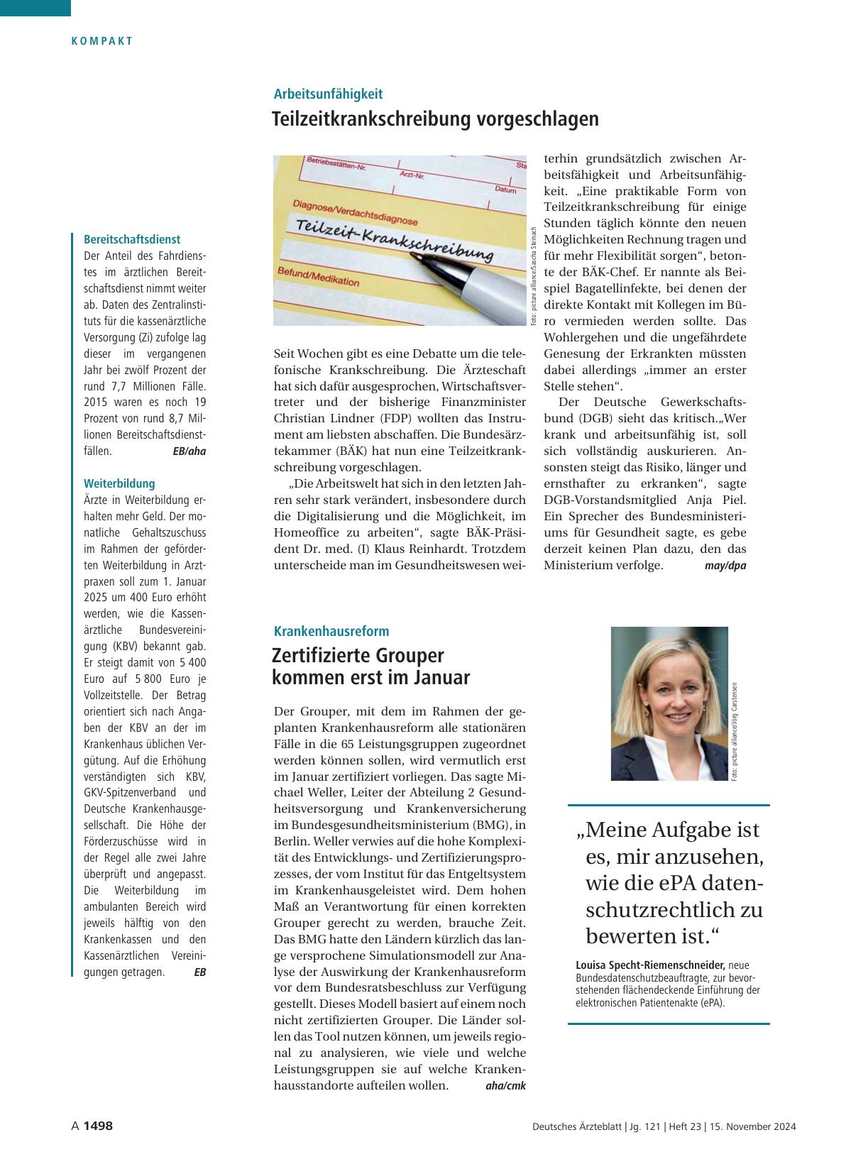 Vorschauseite 1: Arbeitsunfähigkeit: Teilzeitkrankschreibung vorgeschlagen.