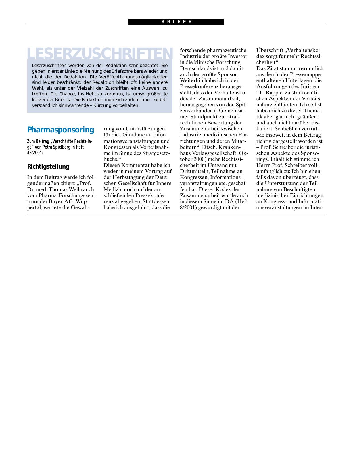 Vorschauseite 1: Pharmasponsoring: Richtigstellung