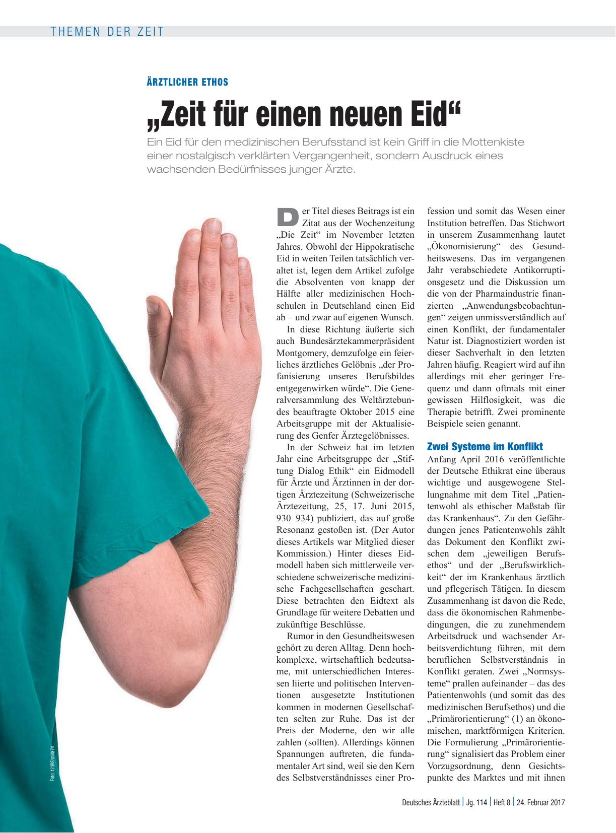 Vorschauseite 1: Ärztlicher Ethos: „Zeit für einen neuen Eid“