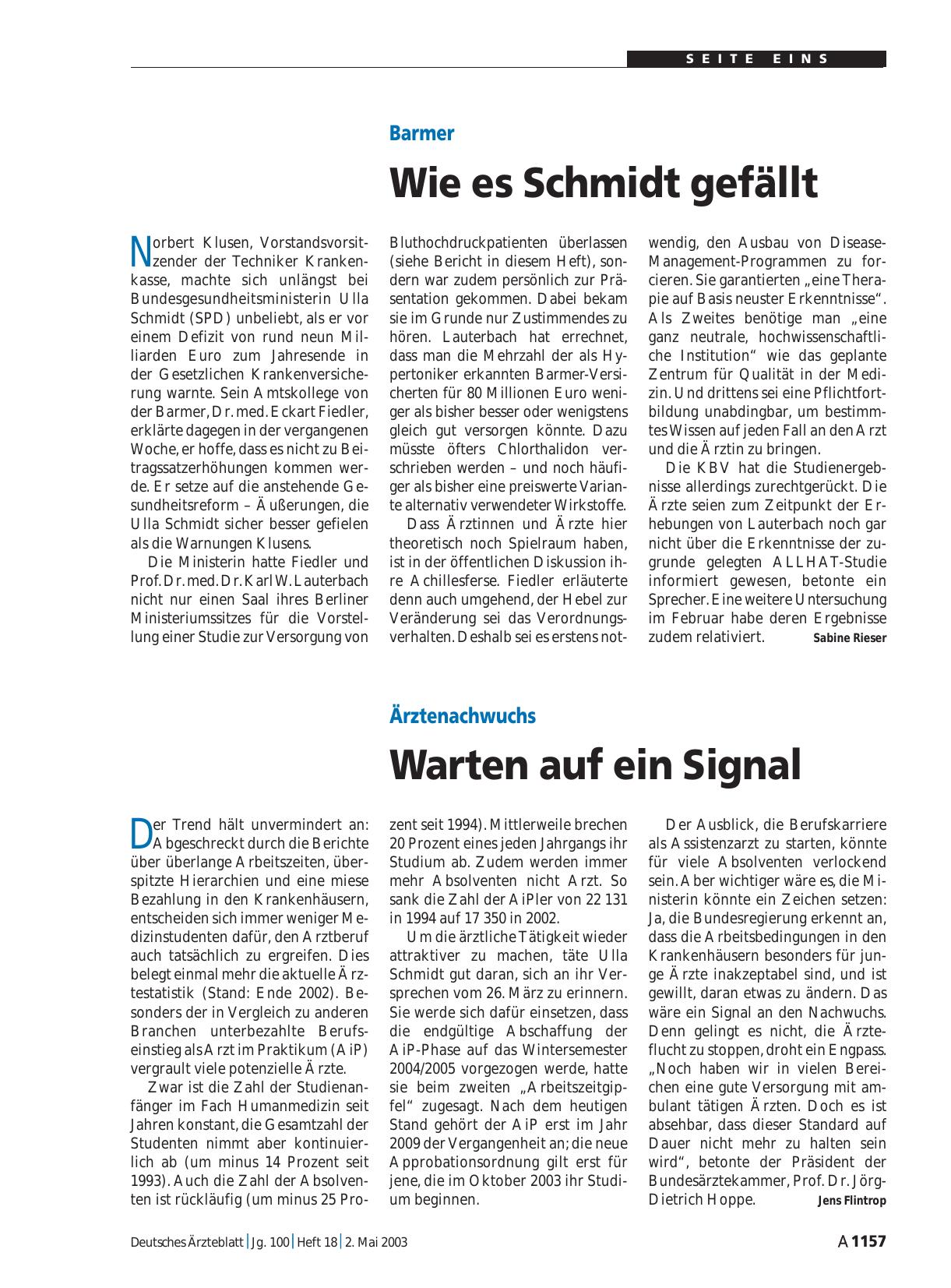 Vorschauseite 1: Ärztenachwuchs: Warten auf ein Signal