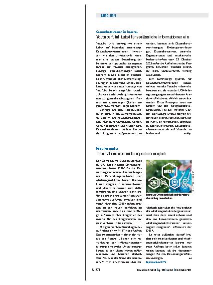 Vorschauseite 1: Medizinprodukte: Informationsübermittlung online möglich