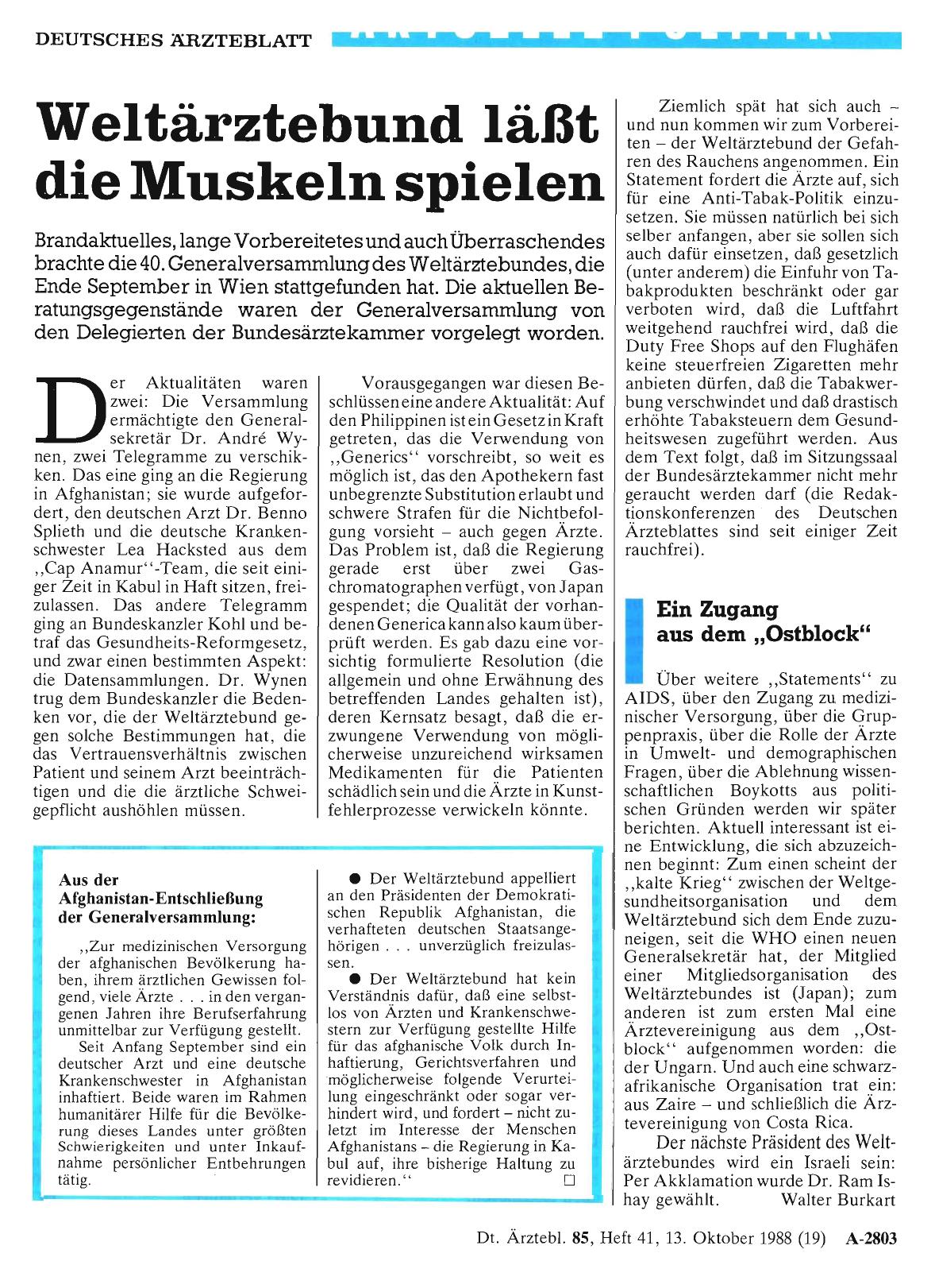 Vorschauseite 1: Weltärztebund läßt die Muskeln spielen