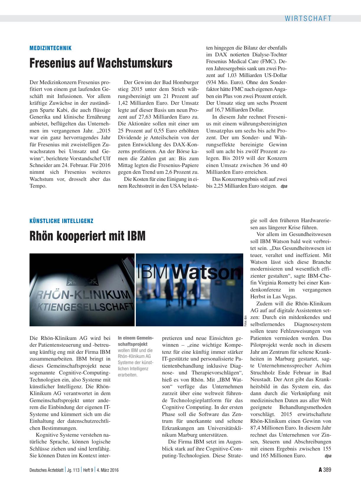 Vorschauseite 1: Künstliche Intelligenz: Rhön kooperiert mit IBM