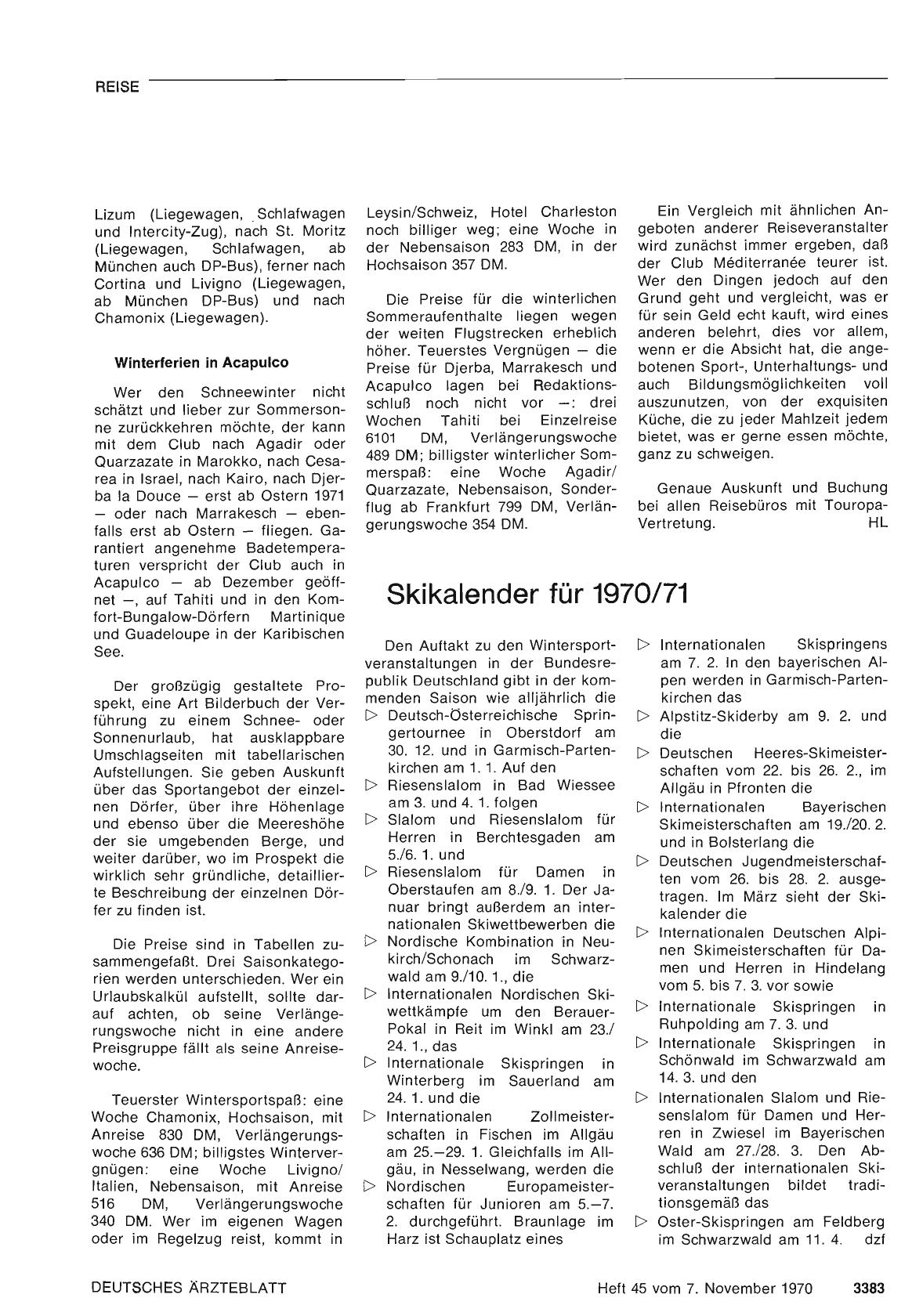 Vorschauseite 1: Skikalender für 1970/71