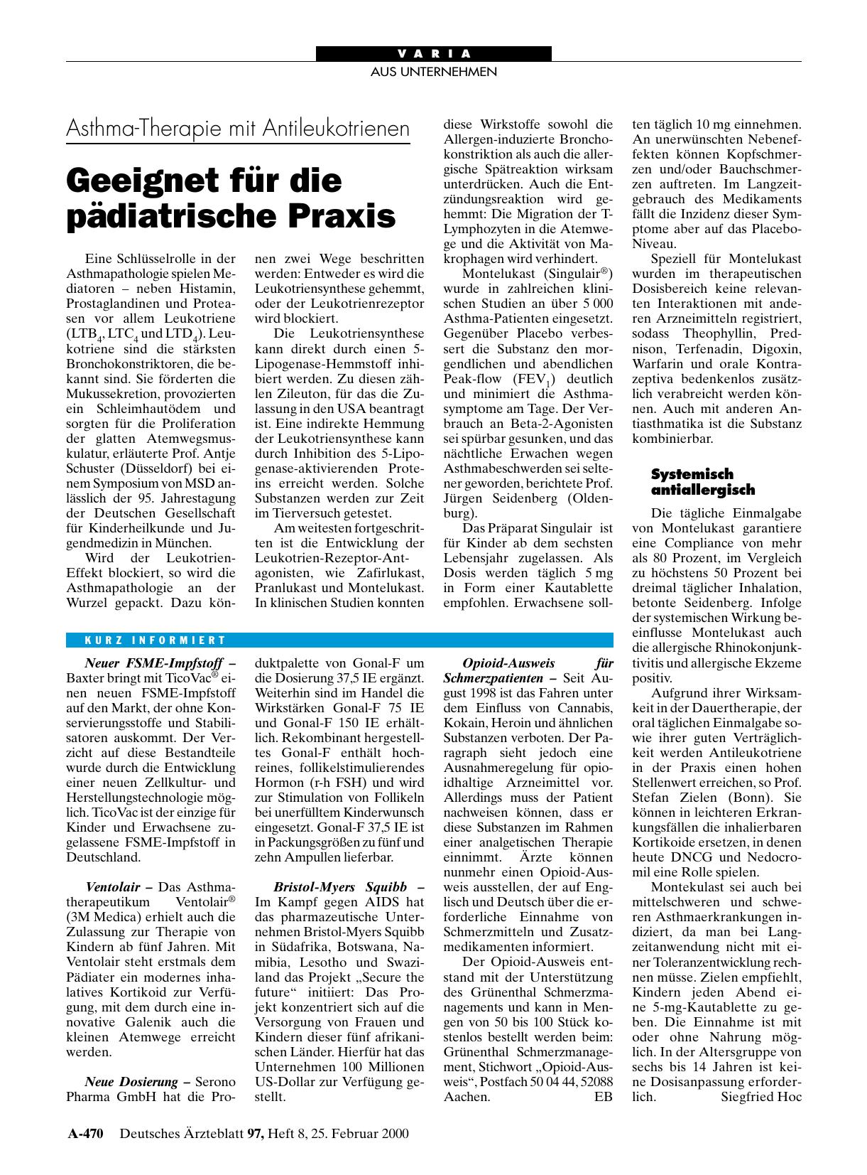 Vorschauseite 1: Neuer FSME-Impfstoff