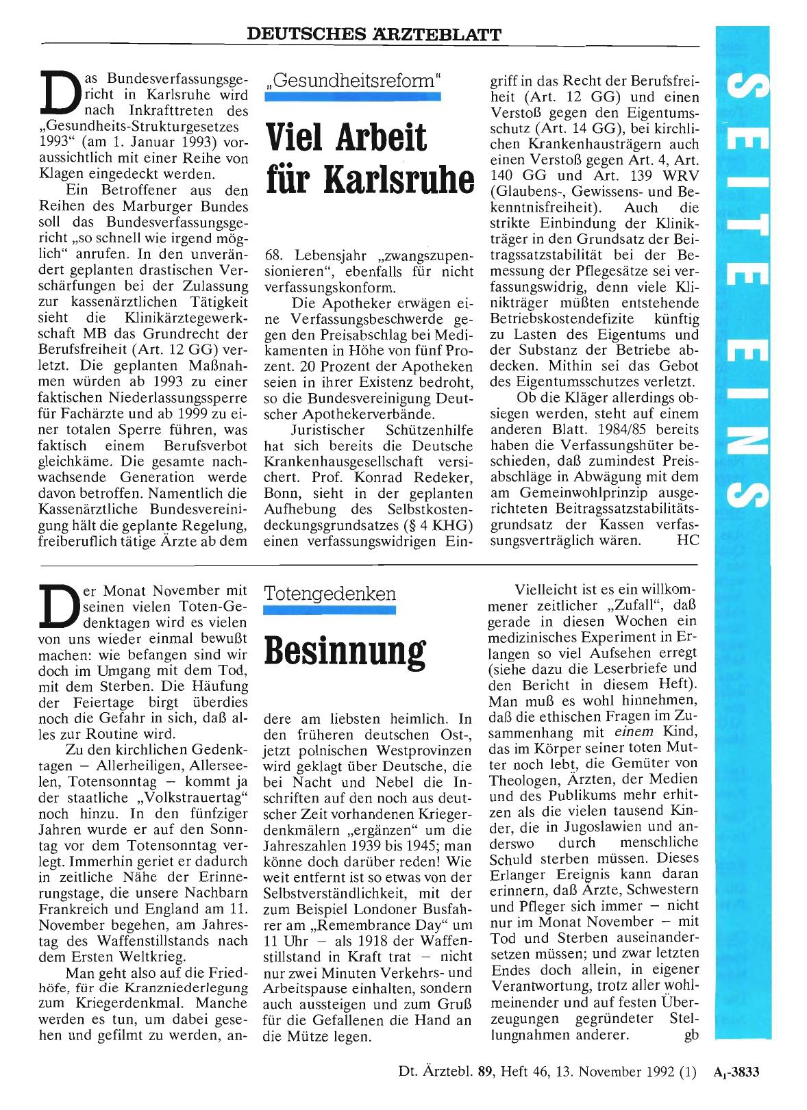 Vorschauseite 1: , Gesundheitsreform“: Viel Arbeit für Karlsruhe