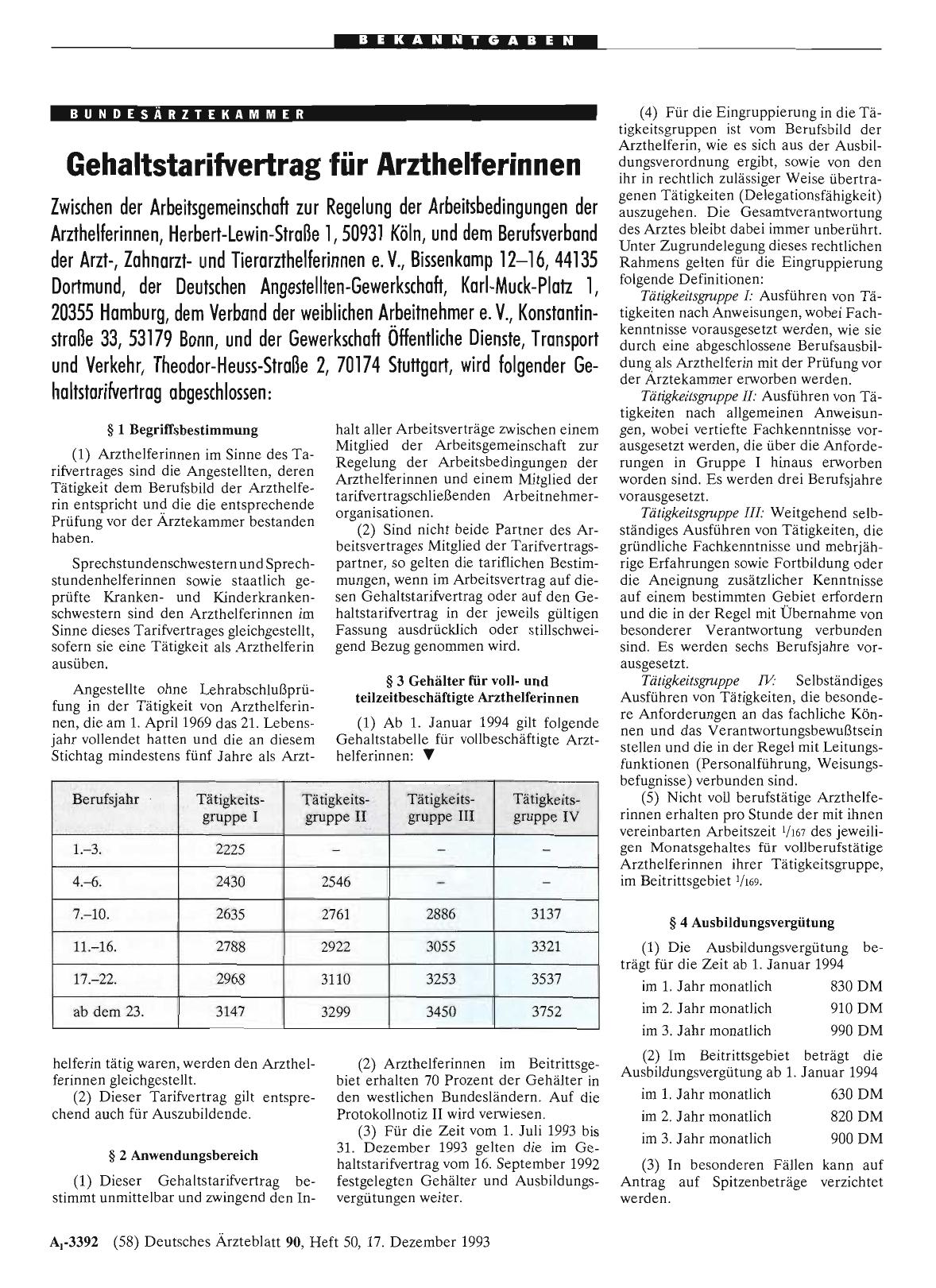 Vorschauseite 1: Gehaltstarifvertrag für Arzthelferinnen