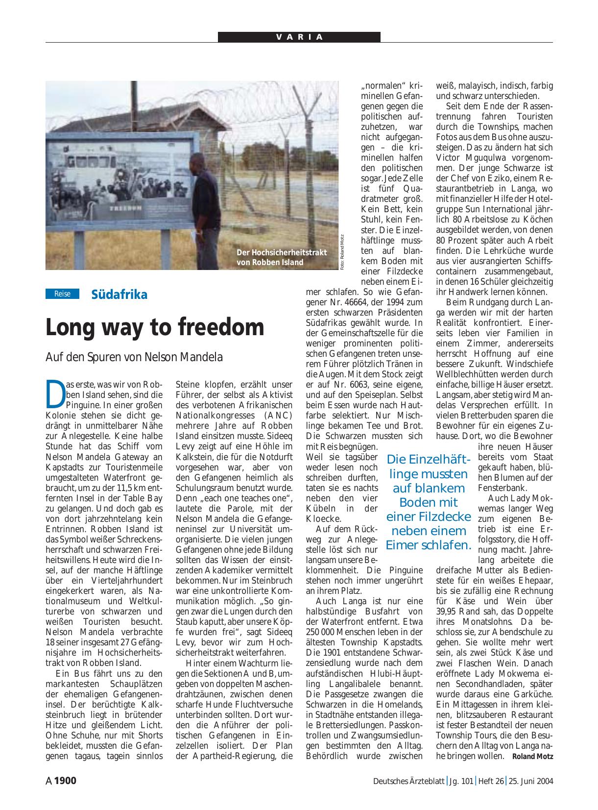 Vorschauseite 1: Südafrika: Long way to freedom
