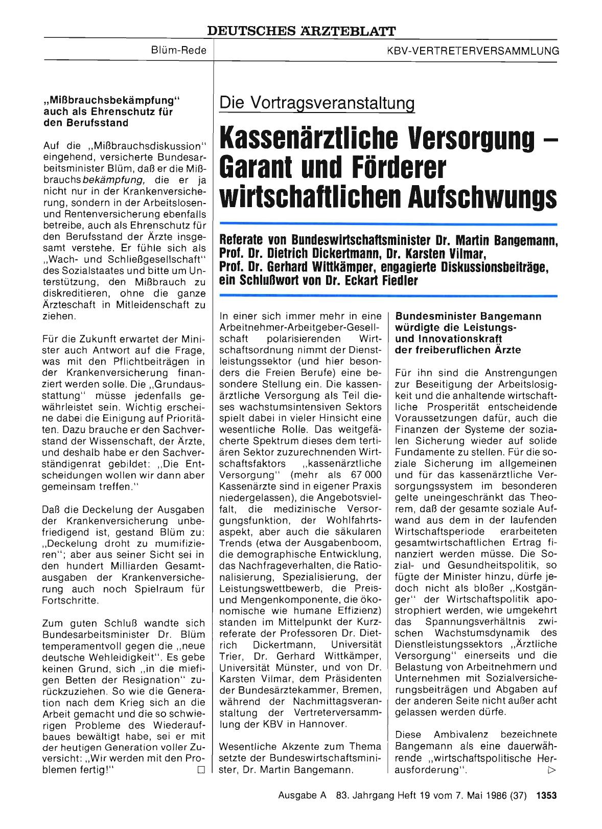 Vorschauseite 1: Die Vortragsveranstaltung: Kassenärztliche Versorgung — Garant und Förderer wirtschaftlichen Aufschwungs