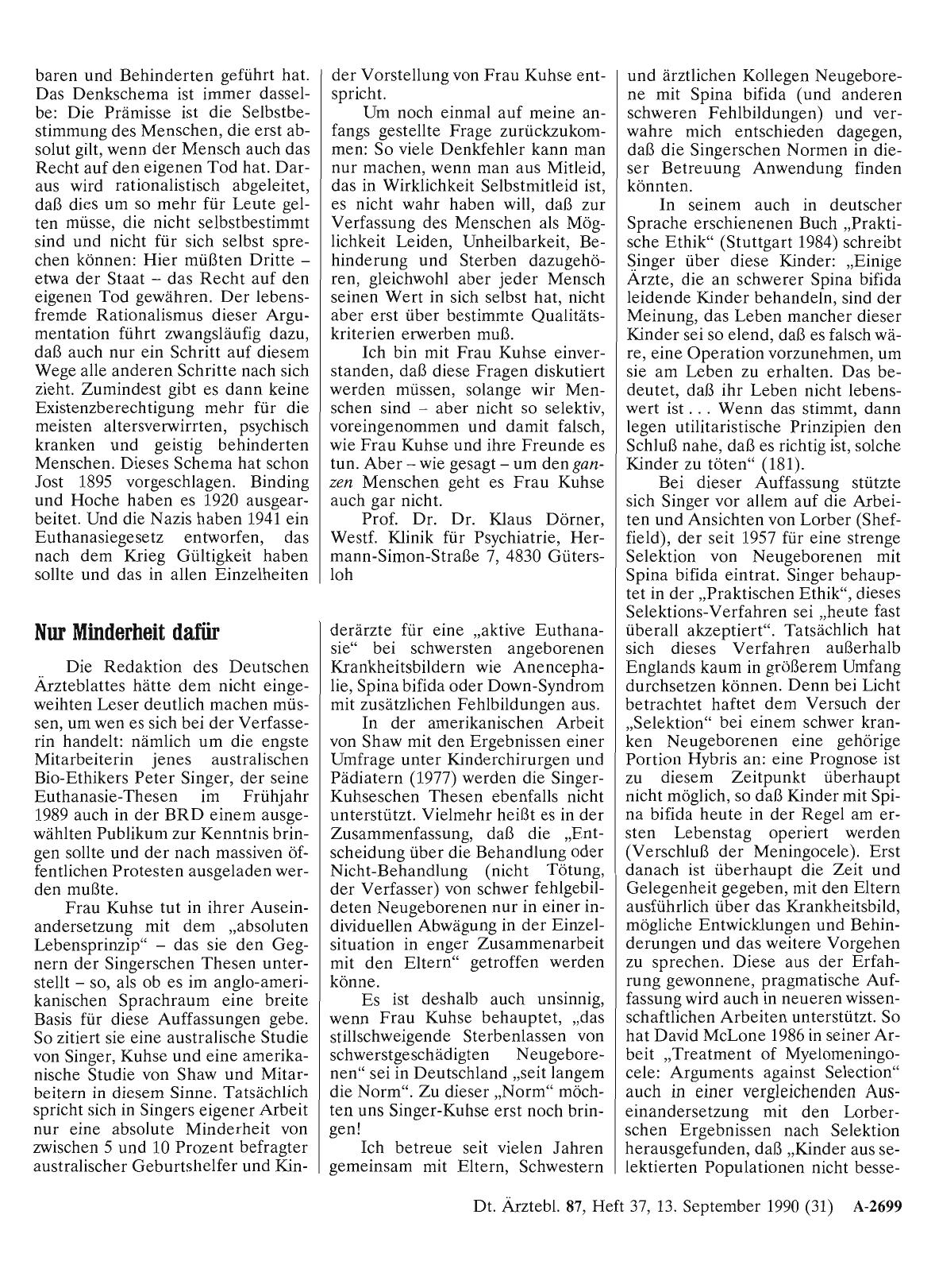 Vorschauseite 1: Warum Diskussion der aktiven und der passiven Euthanasie auch in Deutschland unvermeidlich ist: Nur Minderheit dafür