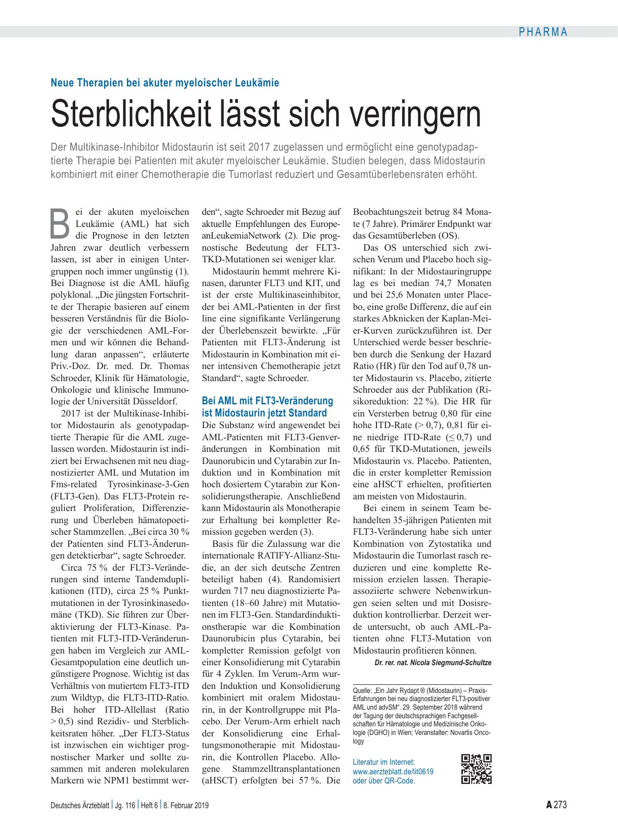 Vorschauseite 1: Neue Therapien bei akuter myeloischer Leukämie: Sterblichkeit lässt sich verringern