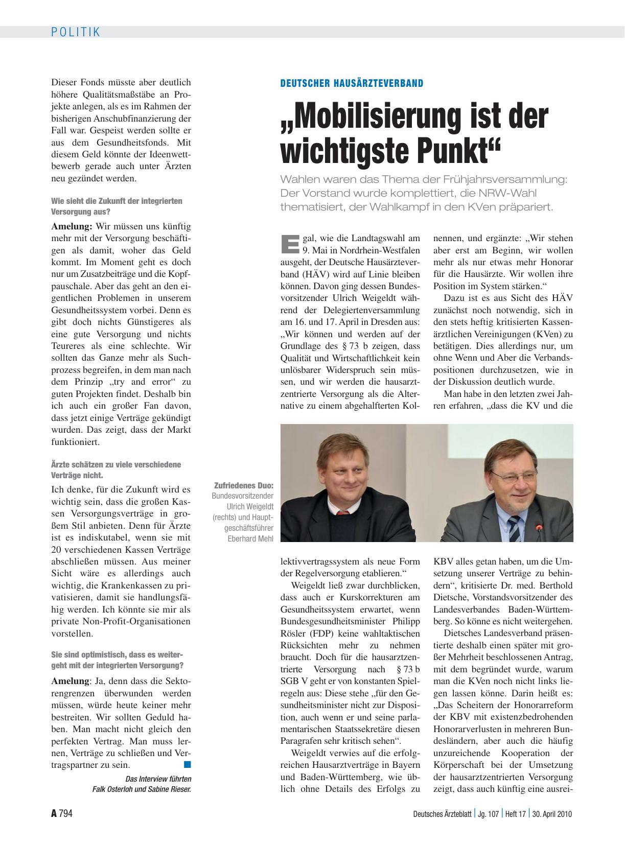Vorschauseite 1: Deutscher HausärzteVerband: „Mobilisierung ist der wichtigste Punkt“