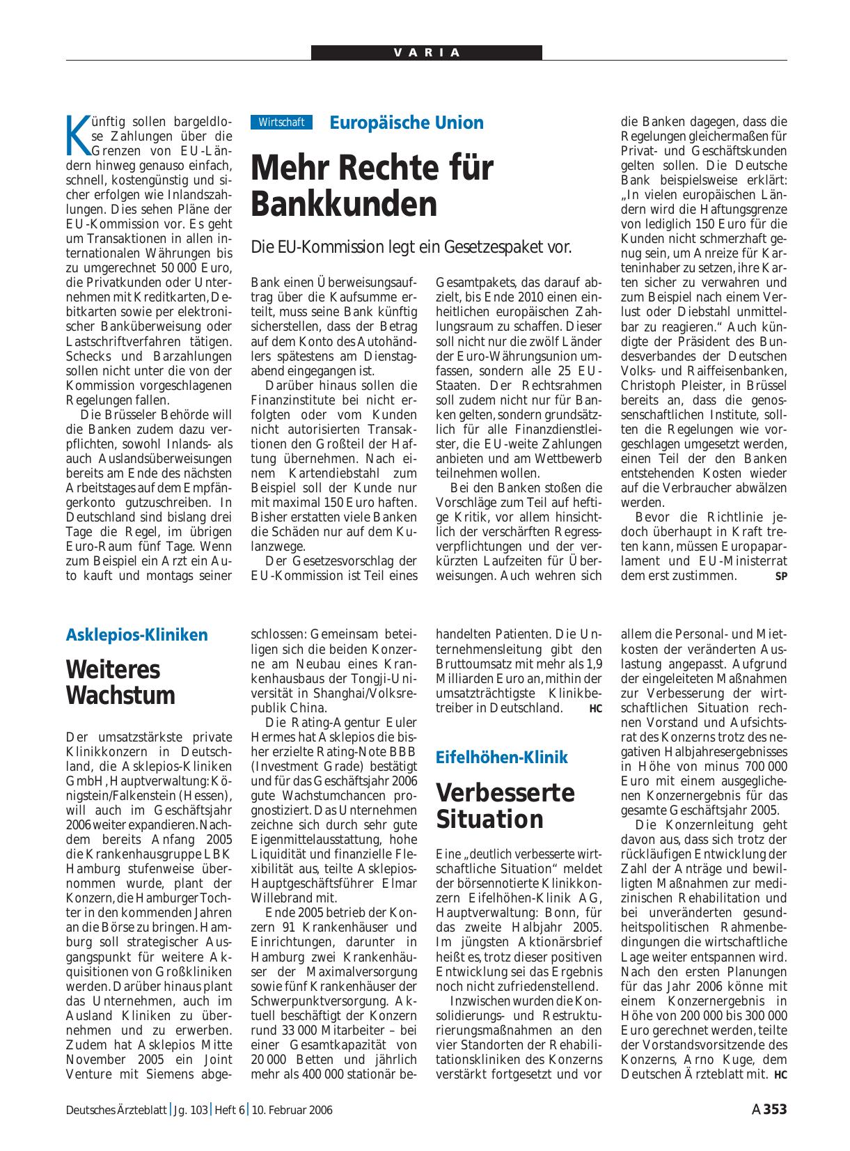 Vorschauseite 1: Eifelhöhen-Klinik: Verbesserte Situation