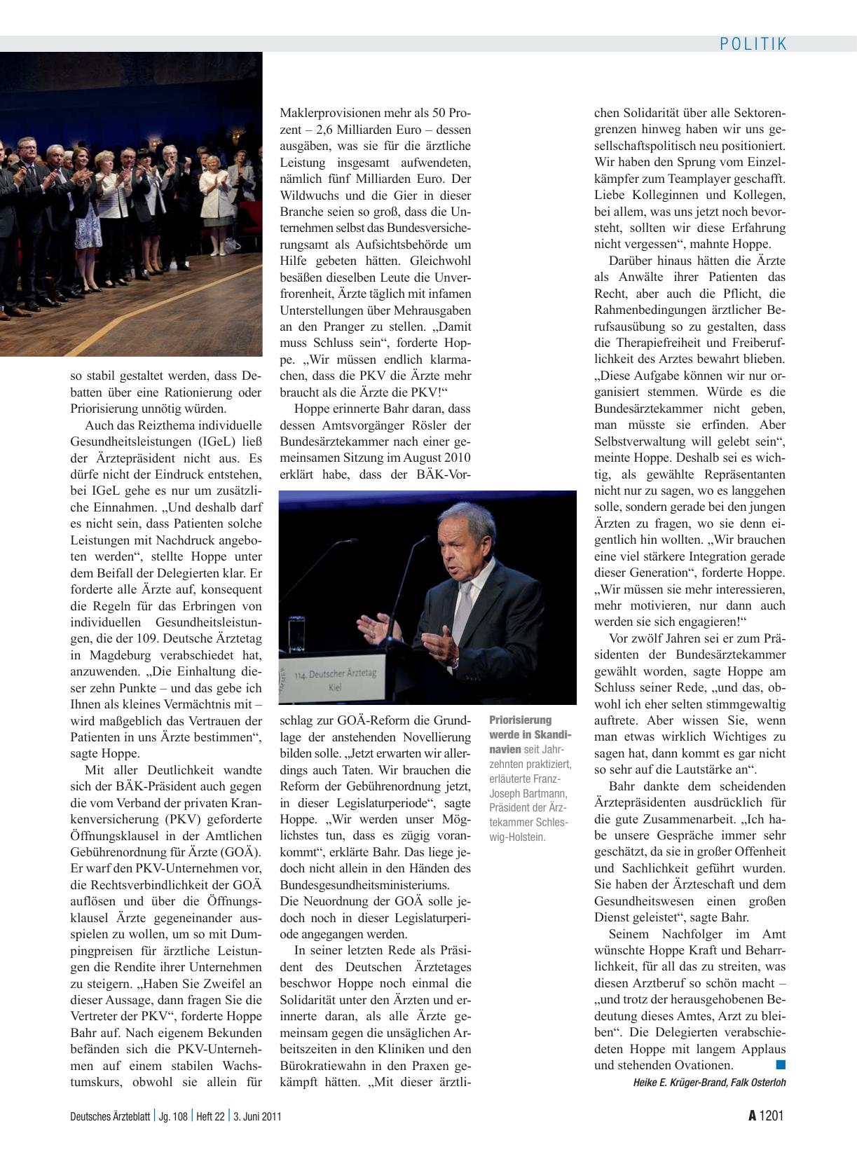 Vorschauseite 3: Eröffnungsveranstaltung des 114. Deutschen Ärztetages: Abschied, Einstand und viel Applaus