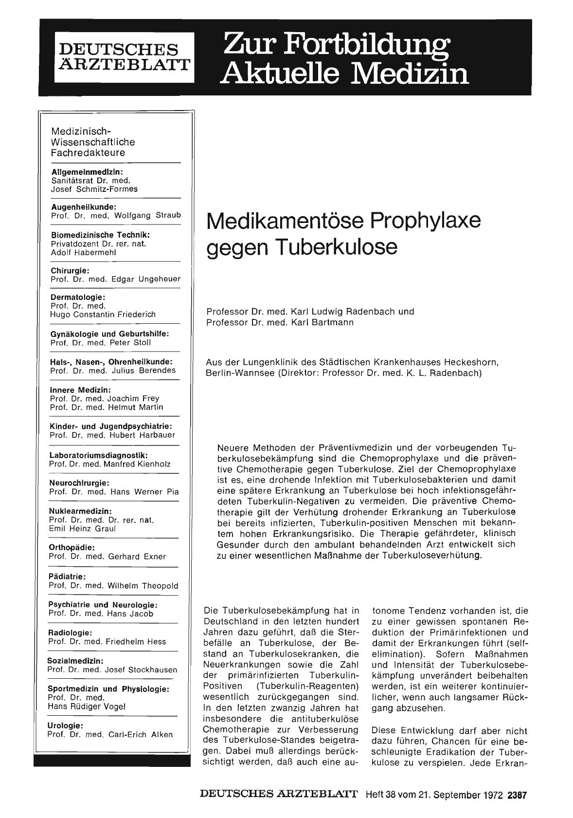 Vorschauseite 1: Medikamentöse Prophylaxe gegen Tuberkulose