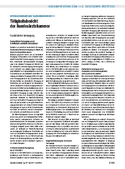 Vorschauseite 1: Entschliessungen zum Tagesordnungspunkt V: Tätigkeitsbericht der Bundesärztekammer