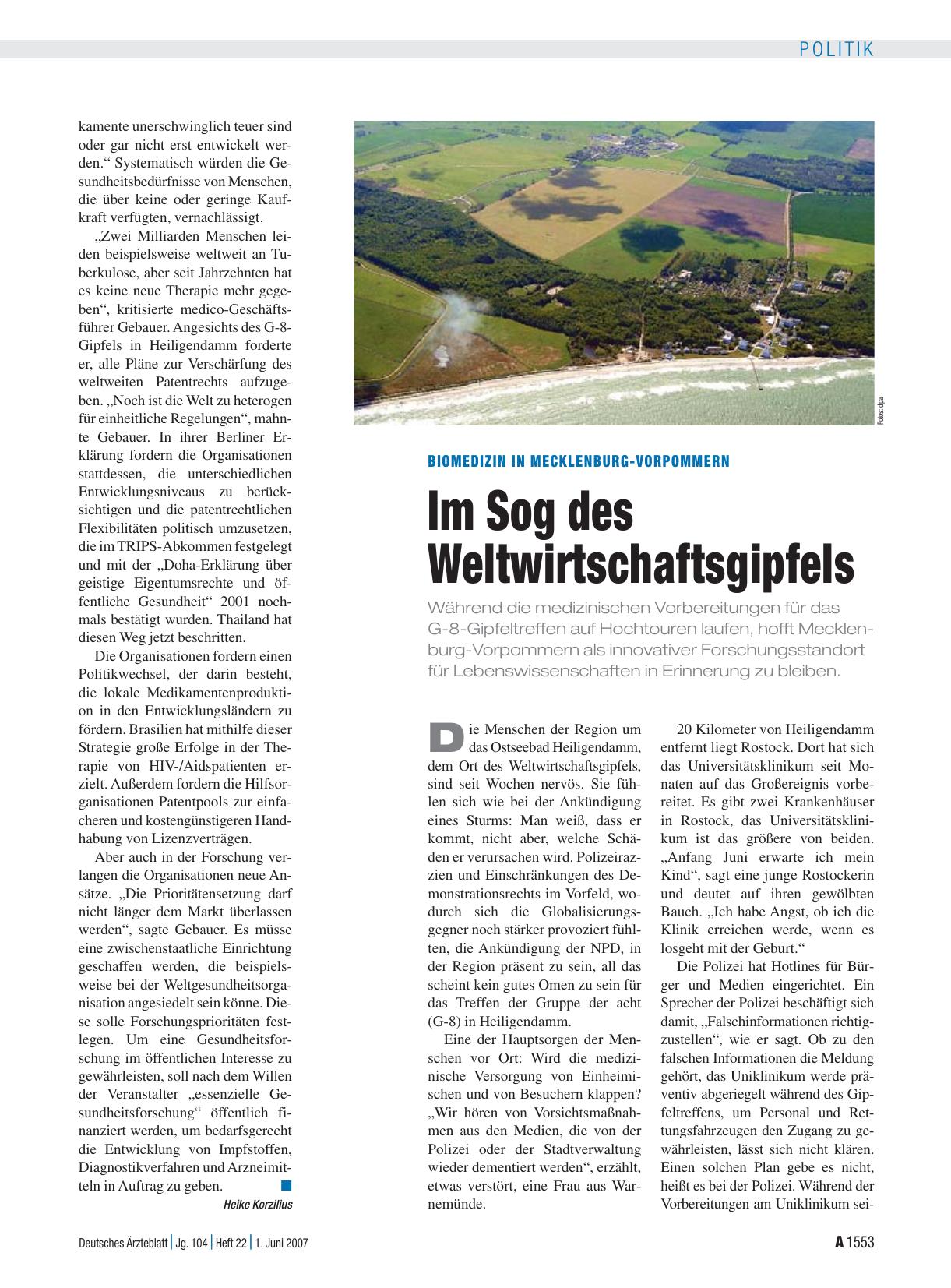 Vorschauseite 1: Biomedizin in Mecklenburg-Vorpommern: Im Sog des Weltwirtschaftsgipfels