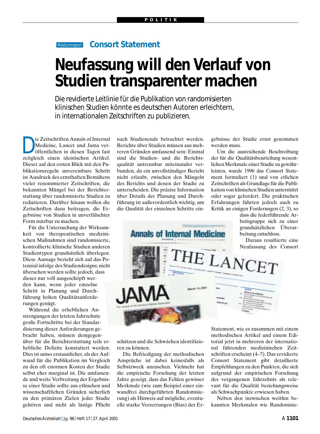 Vorschauseite 1: Consort Statement: Neufassung will den Verlauf von Studien transparenter machen