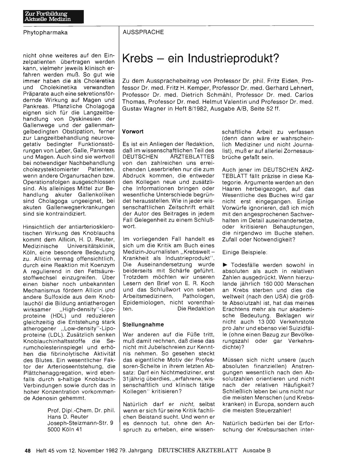 Vorschauseite 1: Krebs - ein Industrieprodukt? : Stellungnahme