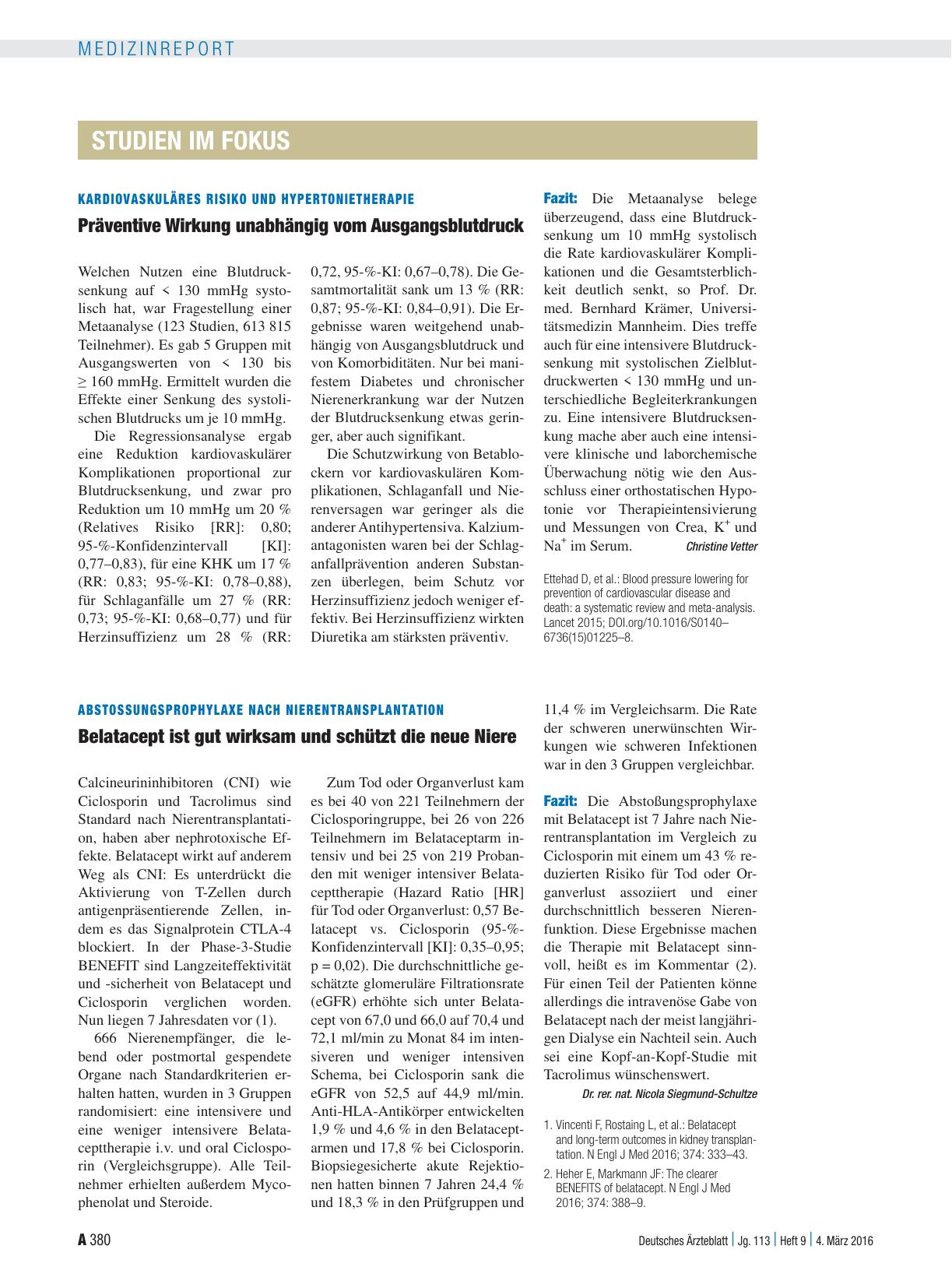 Vorschauseite 1: Kardiovaskuläres Risiko und Hypertonietherapie: Präventive Wirkung unabhängig vom Ausgangsblutdruck
