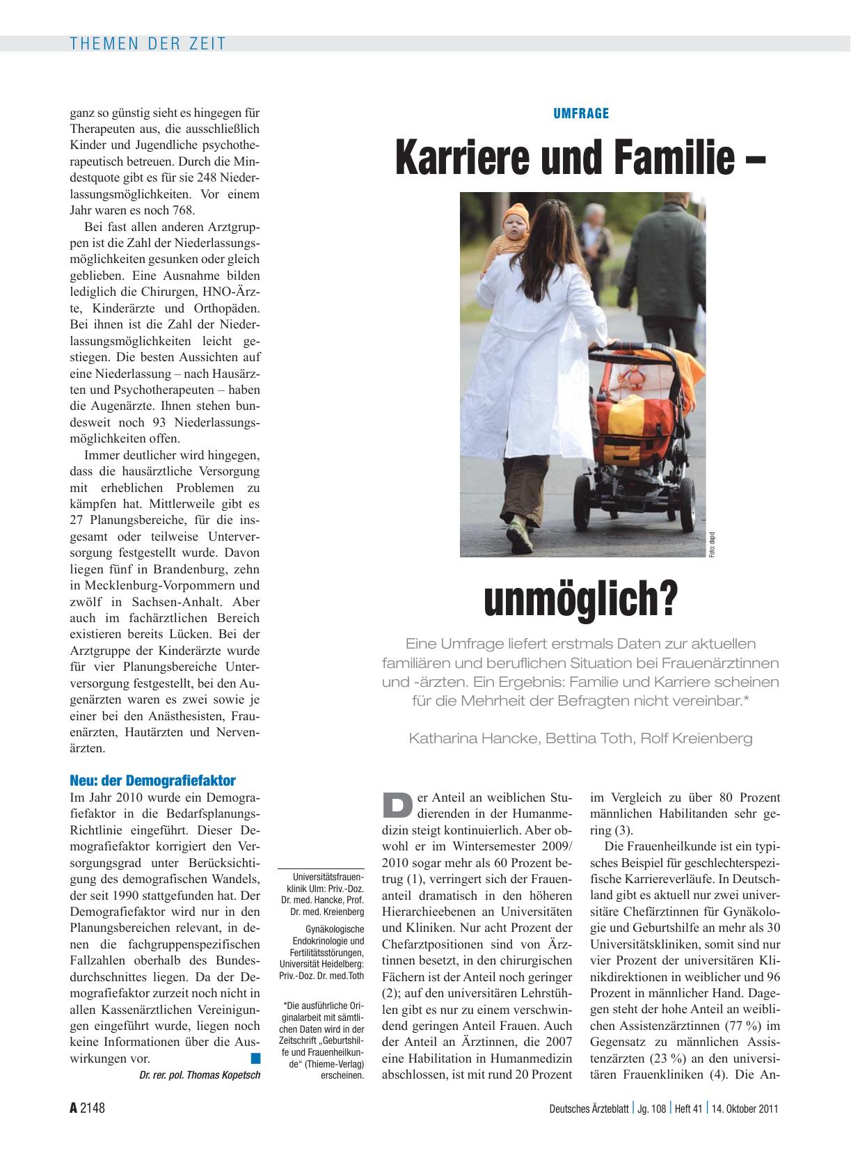 Vorschauseite 1: Umfrage: Karriere und Familie – unmöglich?