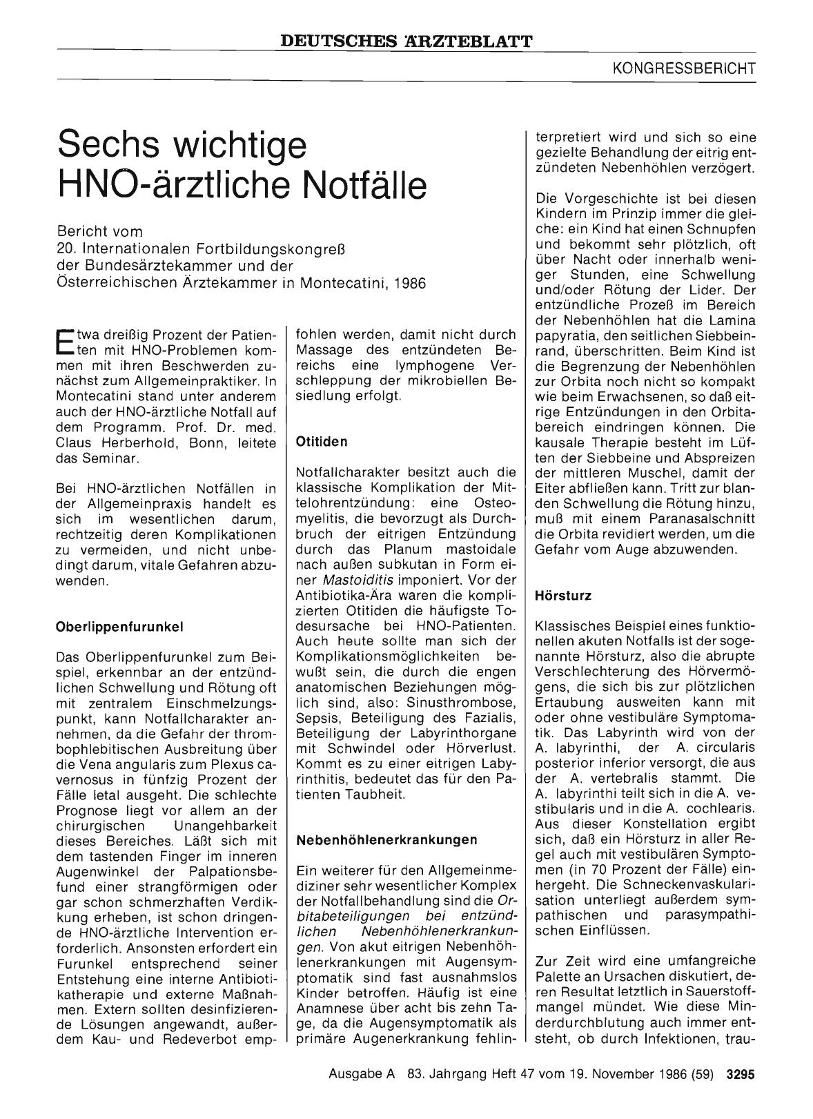 Vorschauseite 1: Sechs wichtige HNO-ärztliche Notfälle
