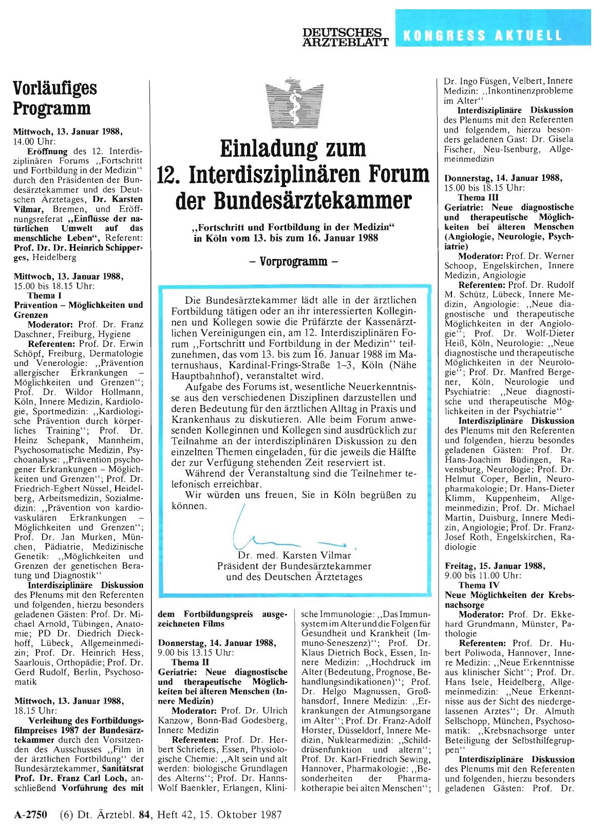 Vorschauseite 1: Einladung zum 12. Interdisziplinären Forum der Bundesärztekammer