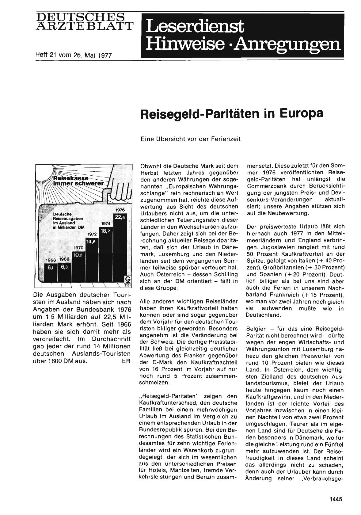 Vorschauseite 1: Reisegeld-Paritäten in Europa: Eine Übersicht vor der Ferienzeit