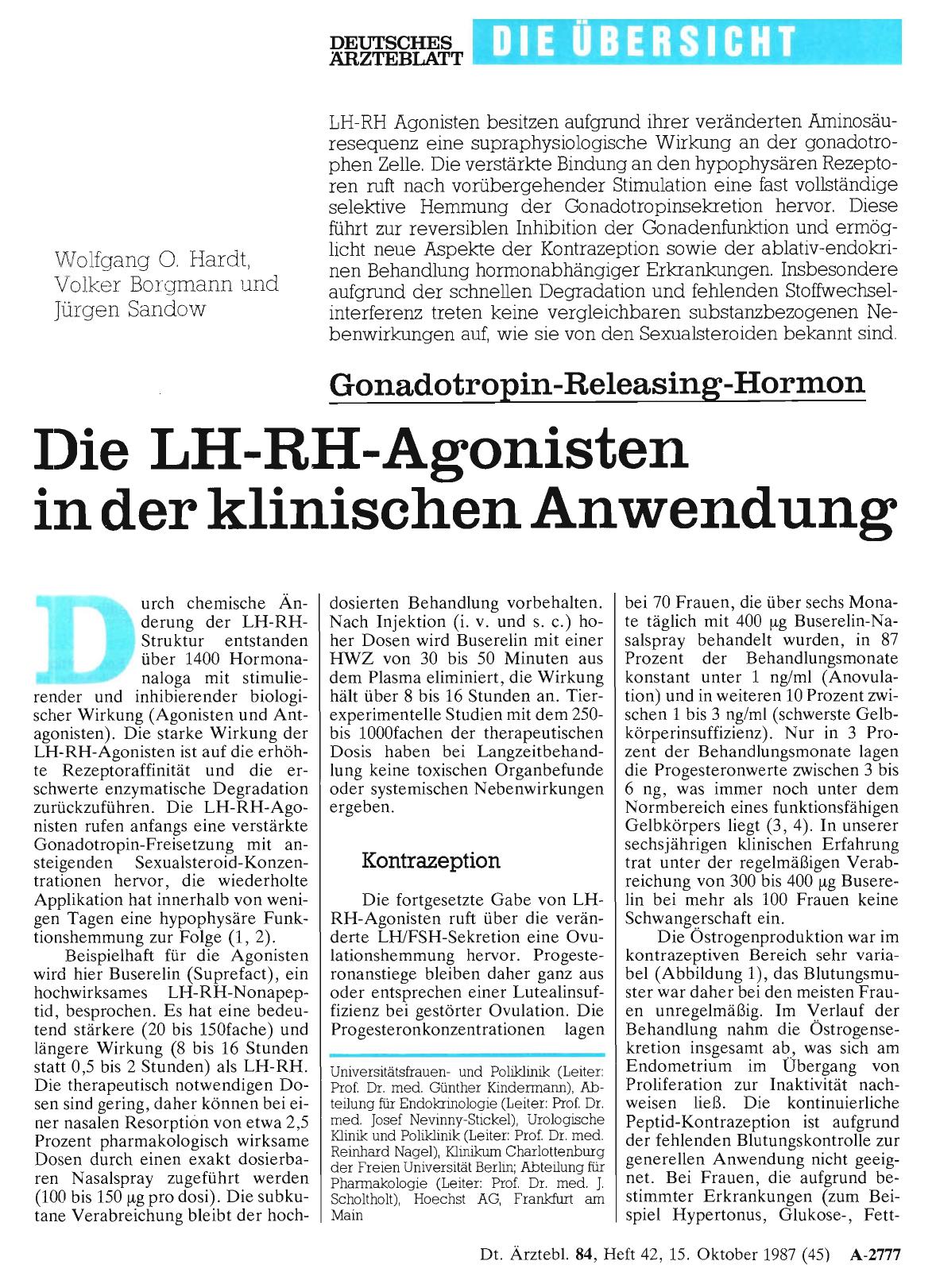 Vorschauseite 1: Gonadotropin-Releasing-Hormon: Die LH-RH-Agonisten in der klinischen Anwendung