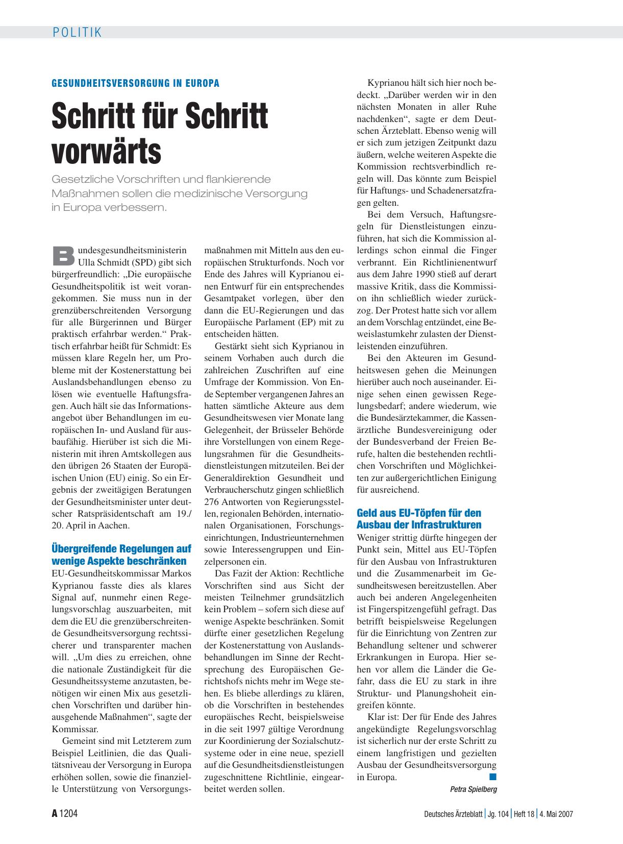 Vorschauseite 1: Gesundheitsversorgung in Europa: Schritt für Schritt vorwärts