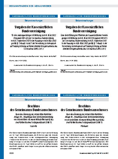 Vorschauseite 1: Vorgaben der Kassenärztlichen Bundesvereinigung über die Erfüllung der Pflichten der Kassenärztlichen Vereinigungen mit Wirkung zum 31. März 2022 (Vorgaben KBV-KV) zur Coronavirus…