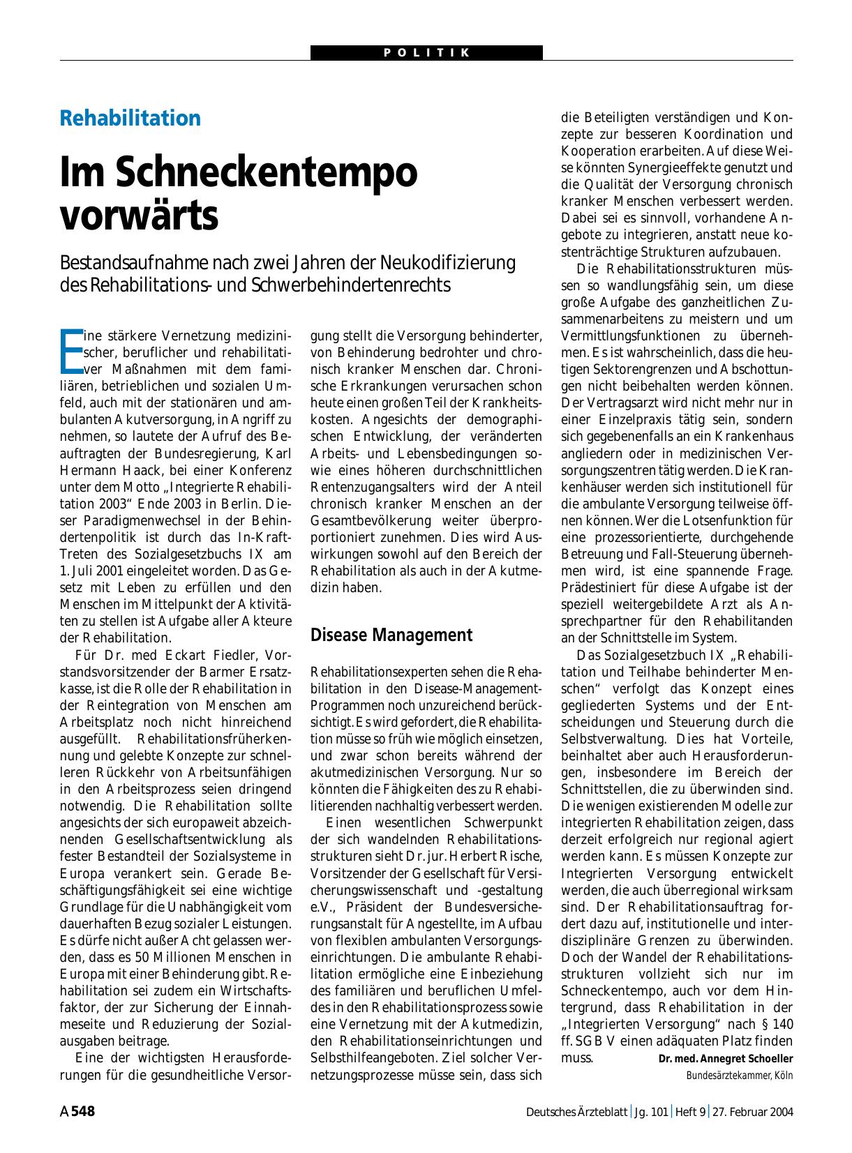 Vorschauseite 1: Rehabilitation: Im Schneckentempo vorwärts