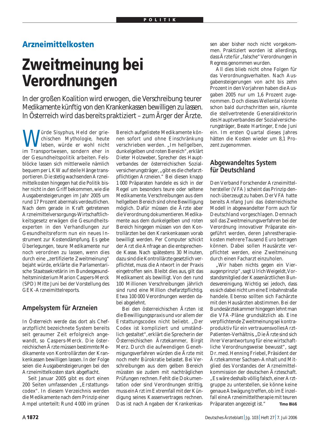 Vorschauseite 1: Arzneimittelkosten: Zweitmeinung bei Verordnungen