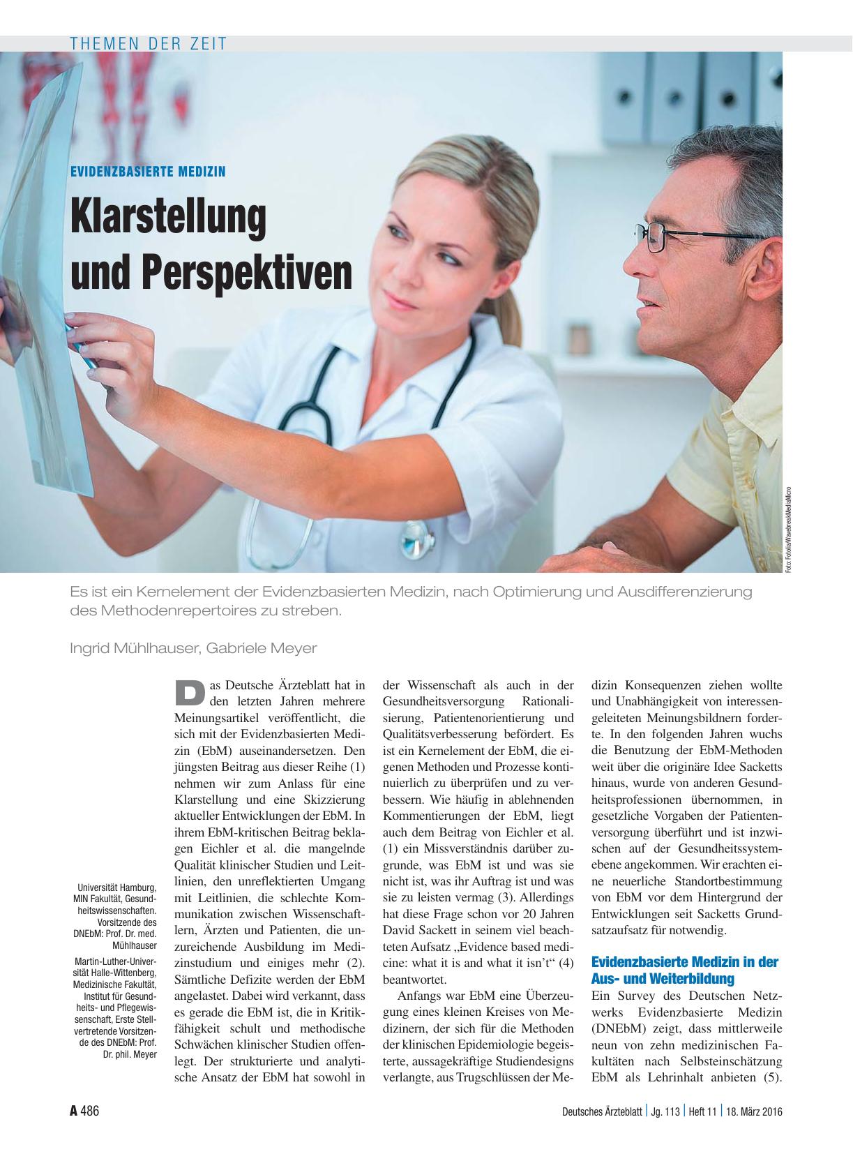 Vorschauseite 1: Evidenzbasierte Medizin: Klarstellung und Perspektiven