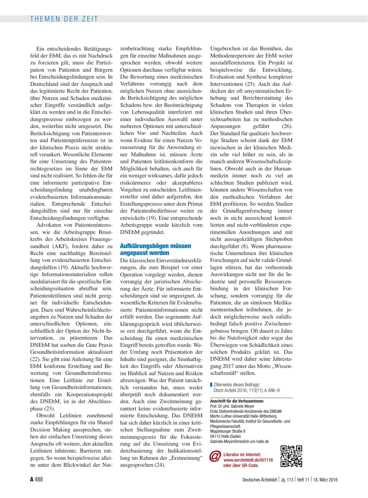 Vorschauseite 3: Evidenzbasierte Medizin: Klarstellung und Perspektiven