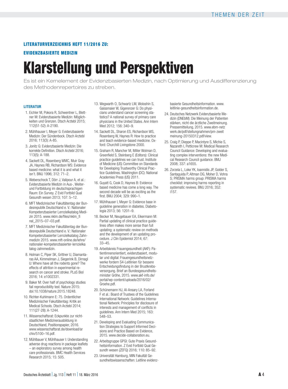 Vorschauseite 4: Evidenzbasierte Medizin: Klarstellung und Perspektiven