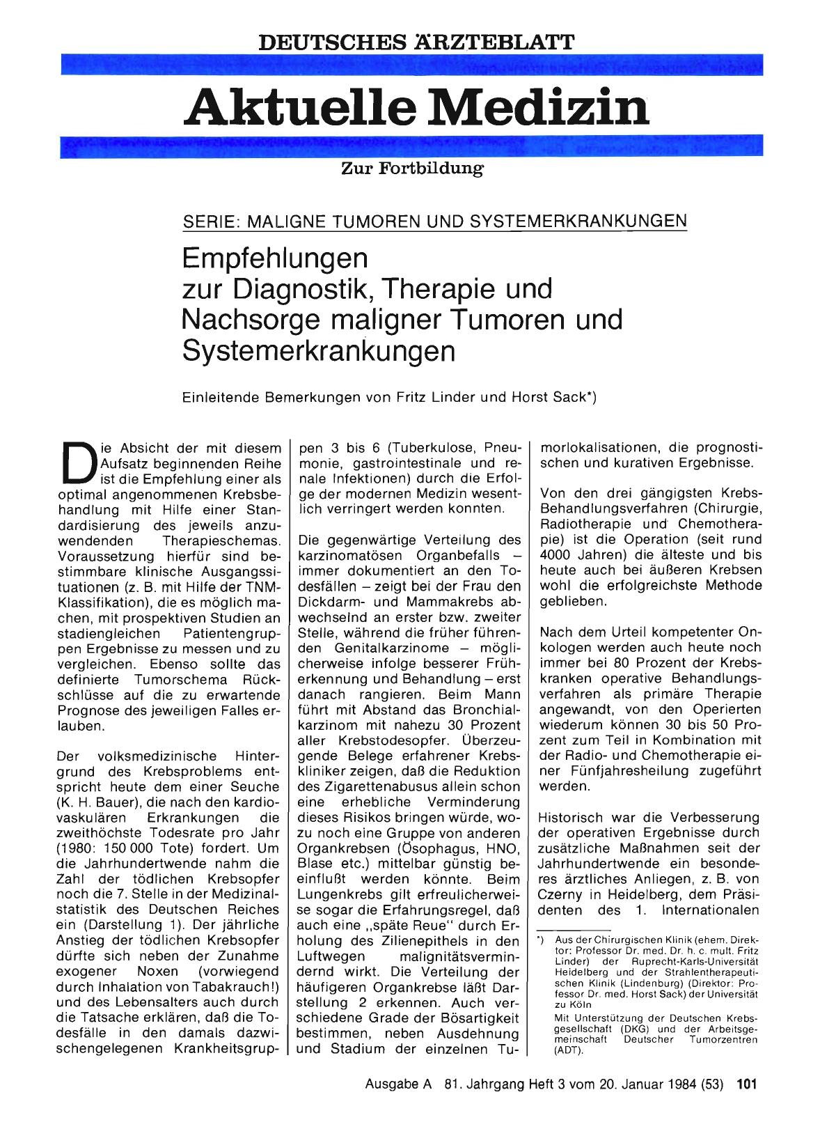 Vorschauseite 1: Empfehlungen zur Diagnostik, Therapie und Nachsorge maligner Tumoren und Systemerkrankungen