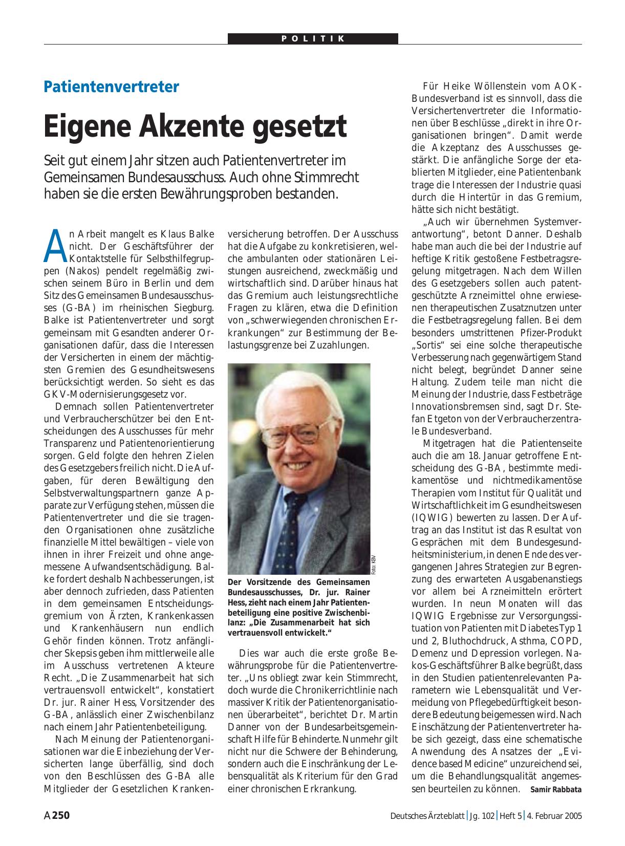Vorschauseite 1: Patientenvertreter: Eigene Akzente gesetzt