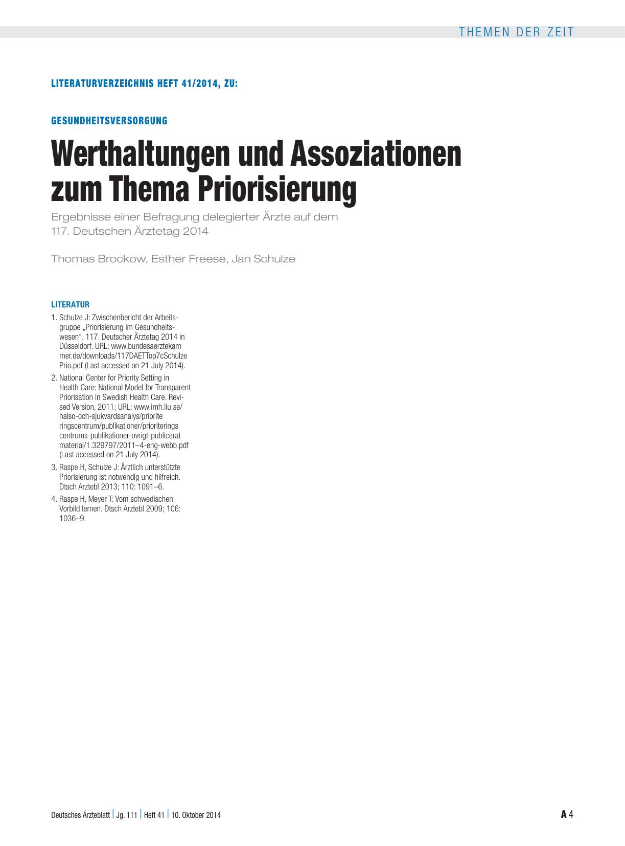 Vorschauseite 4: Gesundheitsversorgung – Priorisierung: Werthaltungen und Assoziationen
