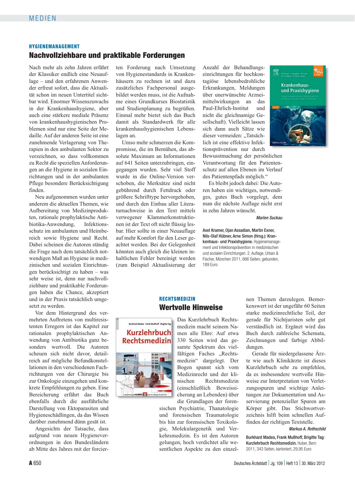 Vorschauseite 1: Hygienemanagement: Nachvollziehbare und praktikable Forderungen