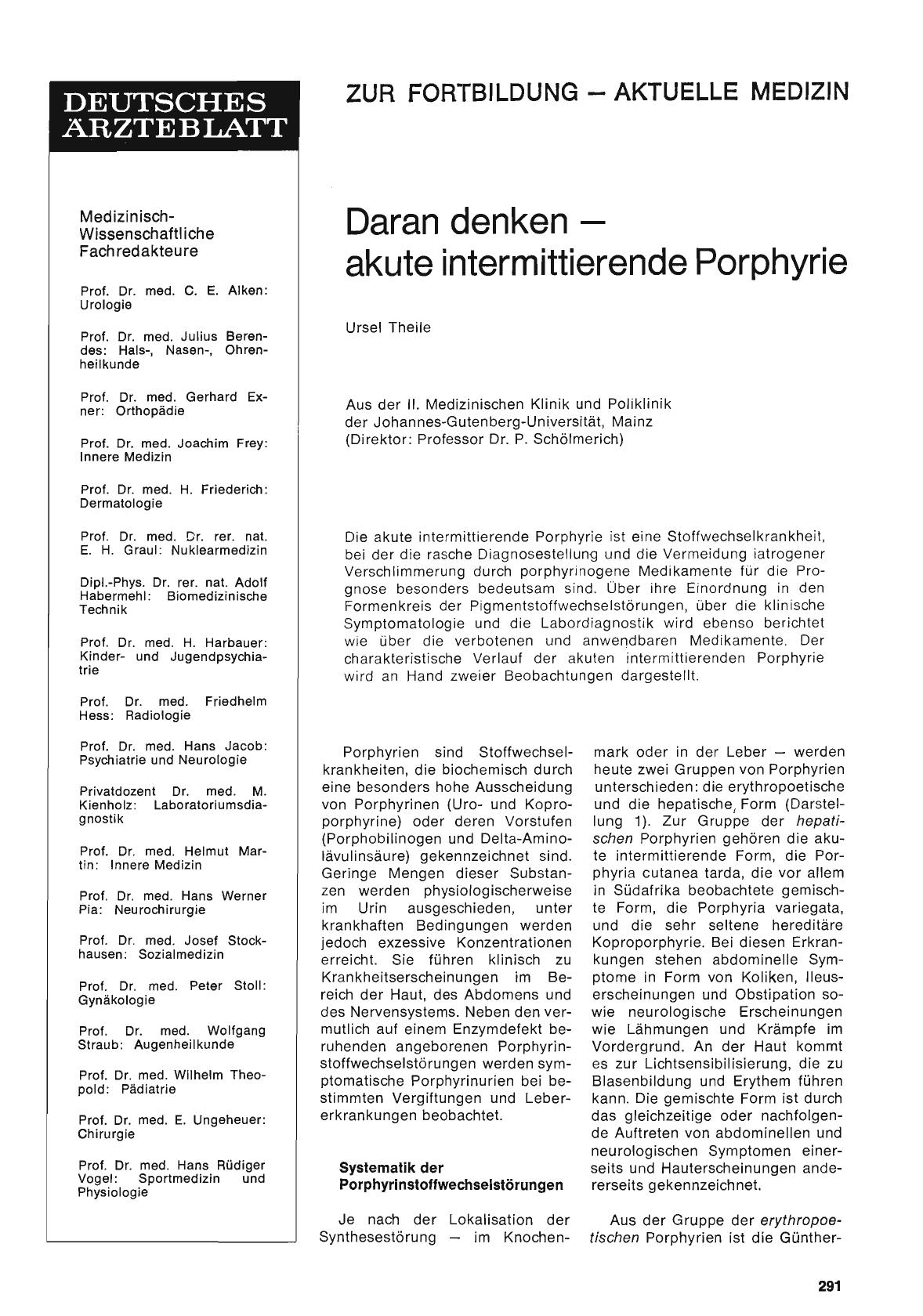 Vorschauseite 1: Daran denken — akute intermittierende Porphyrie