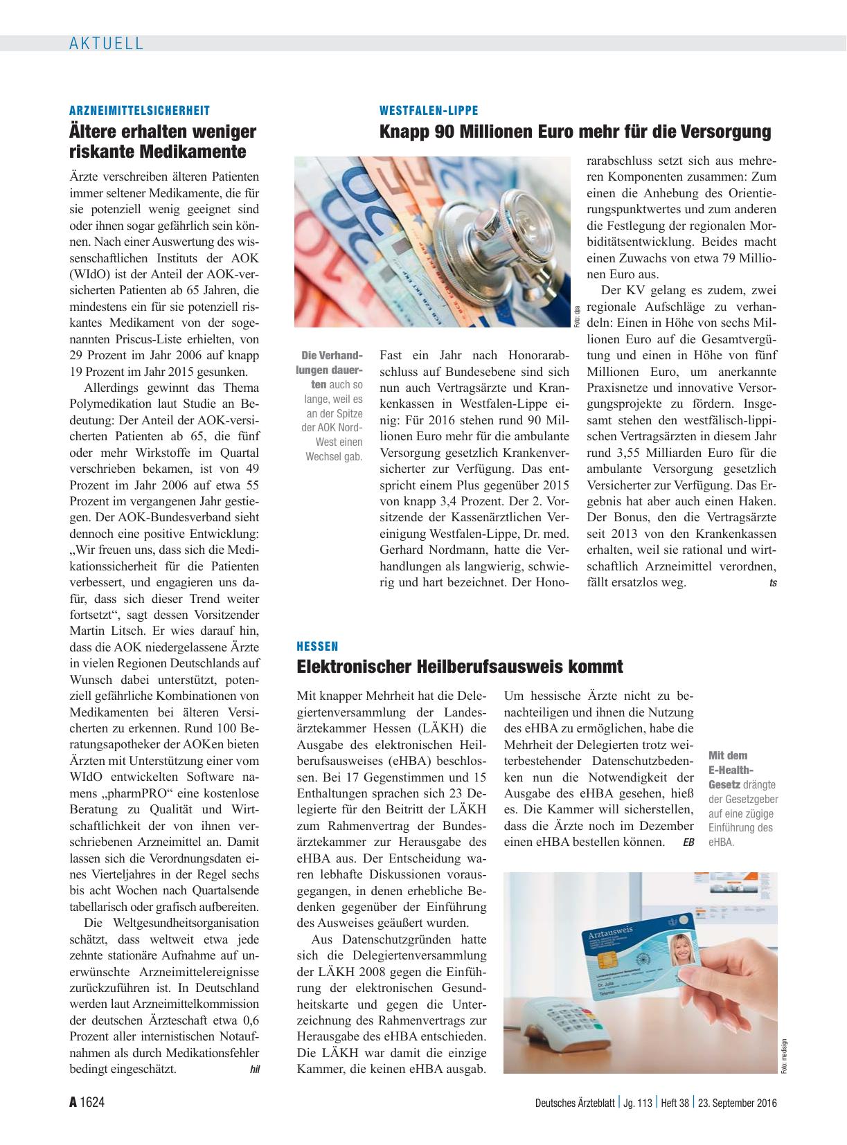 Vorschauseite 1: Arzneimittelsicherheit: Ältere erhalten weniger riskante Medikamente