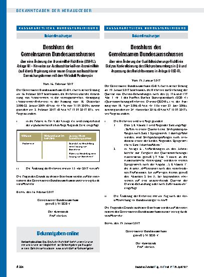Vorschauseite 1: Beschluss des Gemeinsamen Bundesausschusses über eine Änderung der Qualitätssicherungs-Richtlinie Dialyse: Konkretisierung des Stichprobenumfangs in § 8 und Anpassung des Berichts…