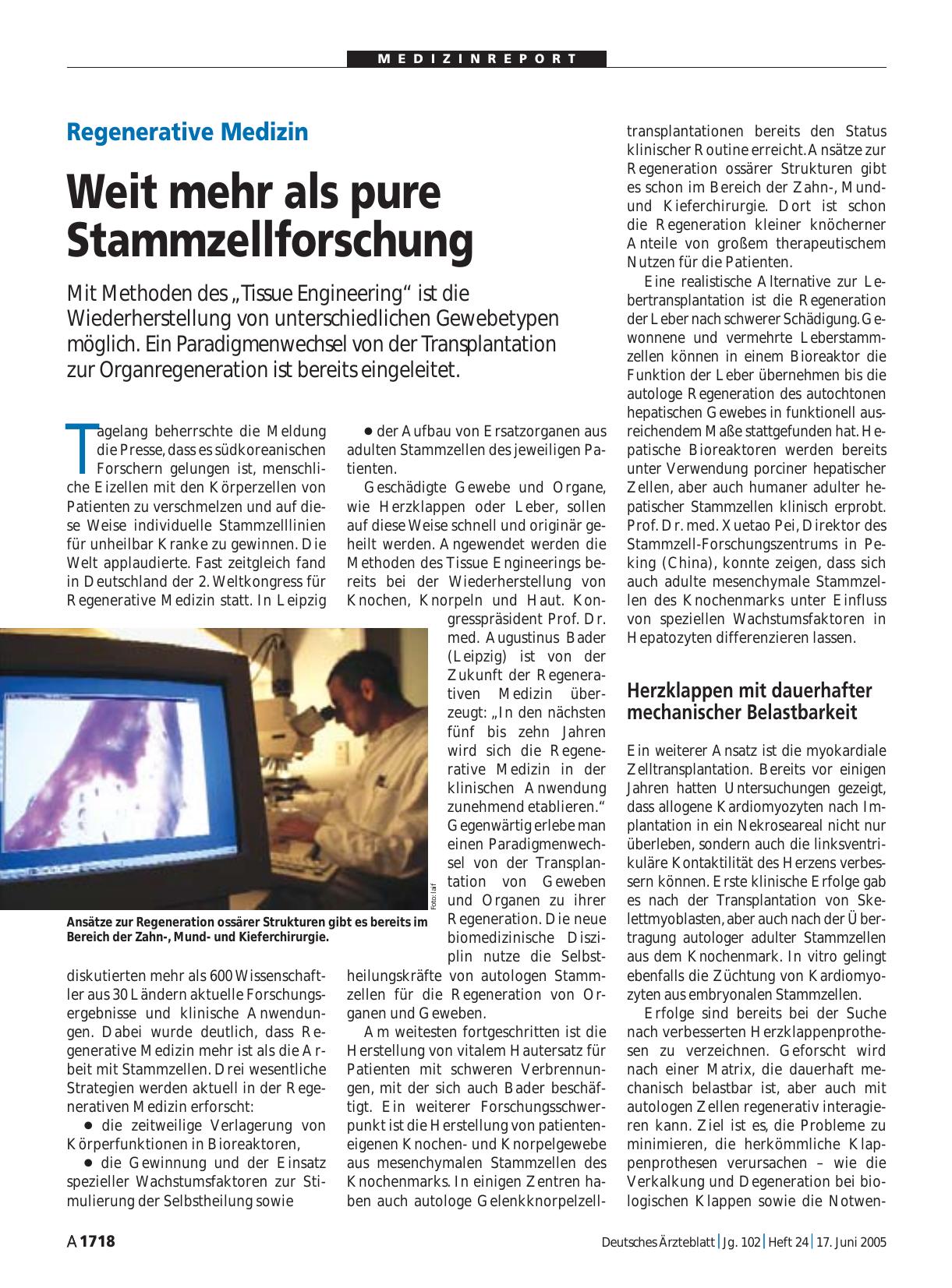 Vorschauseite 1: Regenerative Medizin: Weit mehr als pure Stammzellforschung