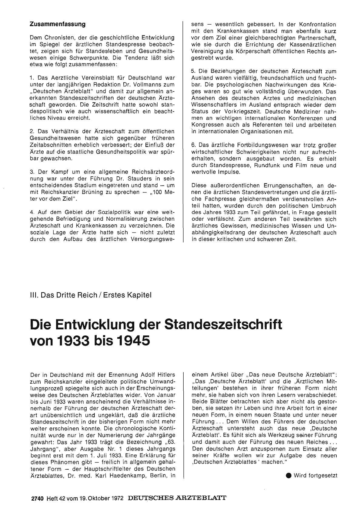 Vorschauseite 1: III. Das Dritte Reich / Erstes Kapitel: Die Entwicklung der Standeszeitschrift von 1933 bis 1945